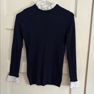 Tuckernuck navy sweater with white eyelet trim size smalll